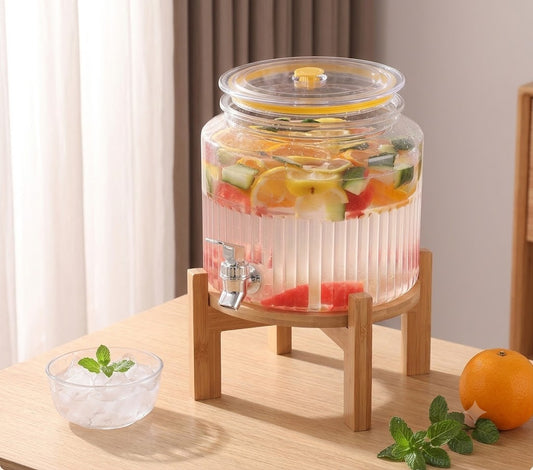 Fluted Clear Drink Dispenser with Tap & Venting Lid | Modern Fruit-Infused Water Pitcher for Summer Gatherings