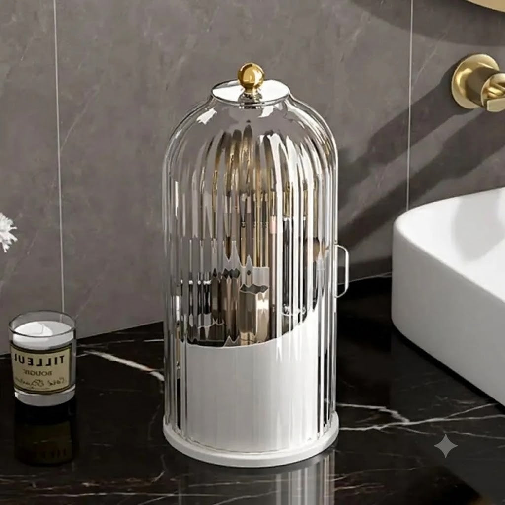 LUXOR ROTATING MAKEUP BRUSH HOLDER - CLEAR CAGE