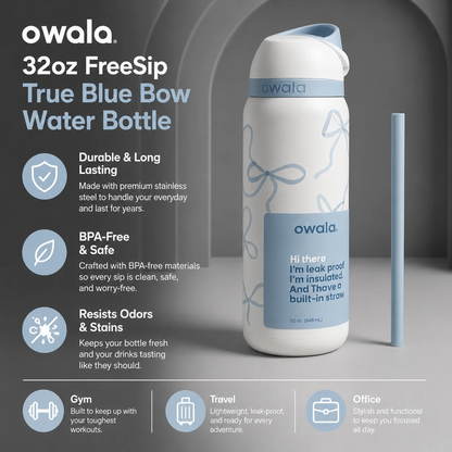Owala FreeSip 32oz – True Blue Bow