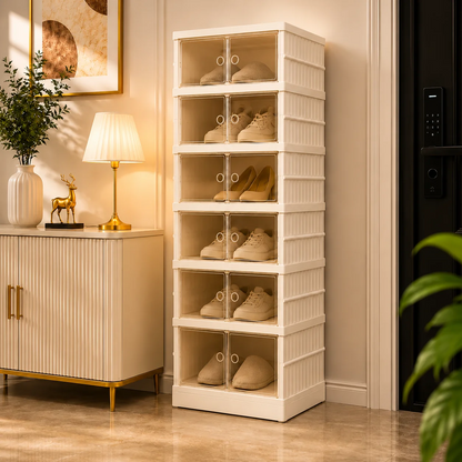 Stackable Foldable Shoe Storage Cabinet with Transparent Front Door