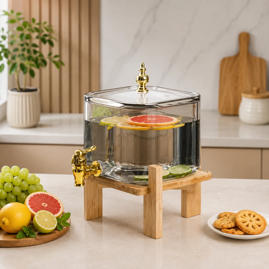 Premium 3.2L Glass Beverage Dispenser with Wooden Stand