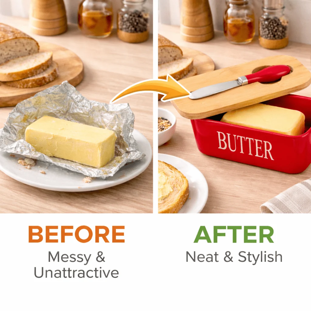 Ceramic Butter Dish with Bamboo Lid and Knife
