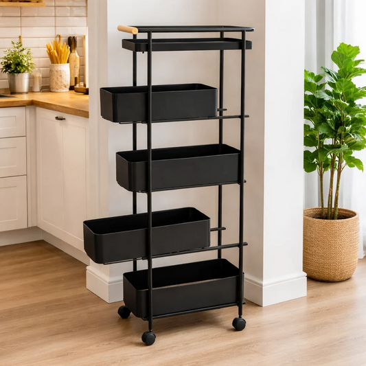 Binca 5 Layer Metal Utility Trolley with Sliding Drawers - Black