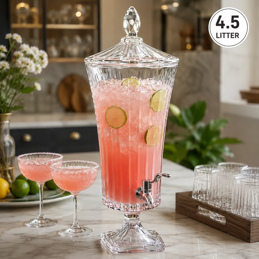 4.5L Crystal Glass Beverage Dispenser with Stand & Lid
