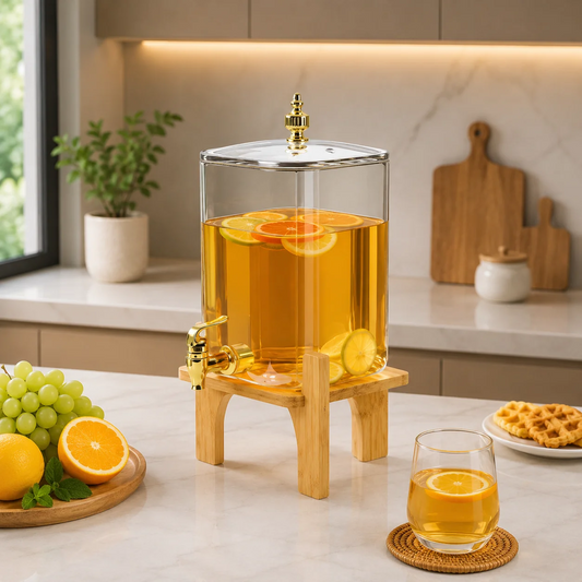 Premium 4.2L Tall Glass Beverage Dispenser with Wooden Stand