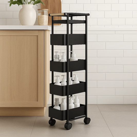 Binca 5 Layer Metal Utility Trolley with Sliding Drawers - Black